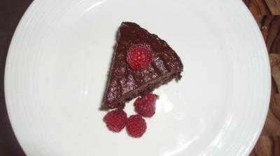 One piece----it's very dense so a small piece is good, and the raspberries really make this "cake" awesome.